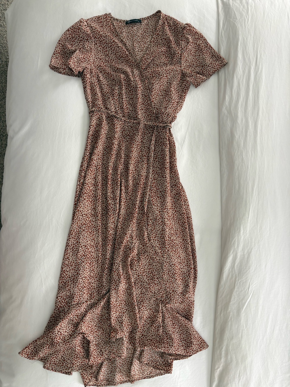 Women's Rust Floral Midi Wrap Dress